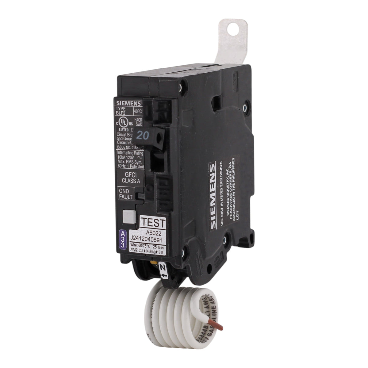 Siemens BLF, BF120A, 20A, 1P, 120V, GFCI, Bolt-On, Pigtail Neutral, Circuit Breaker - Image 2