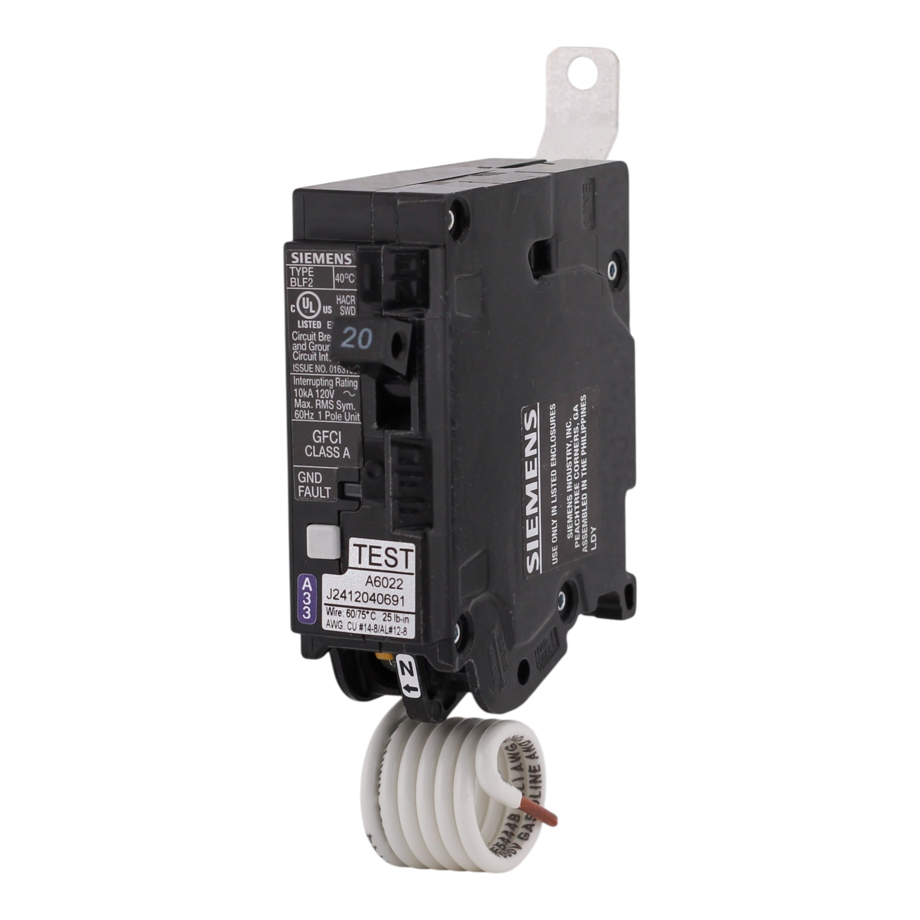 Siemens BLF, BF120A, 20A, 1P, 120V, GFCI, Bolt-On, Pigtail Neutral, Circuit Breaker - Image 2