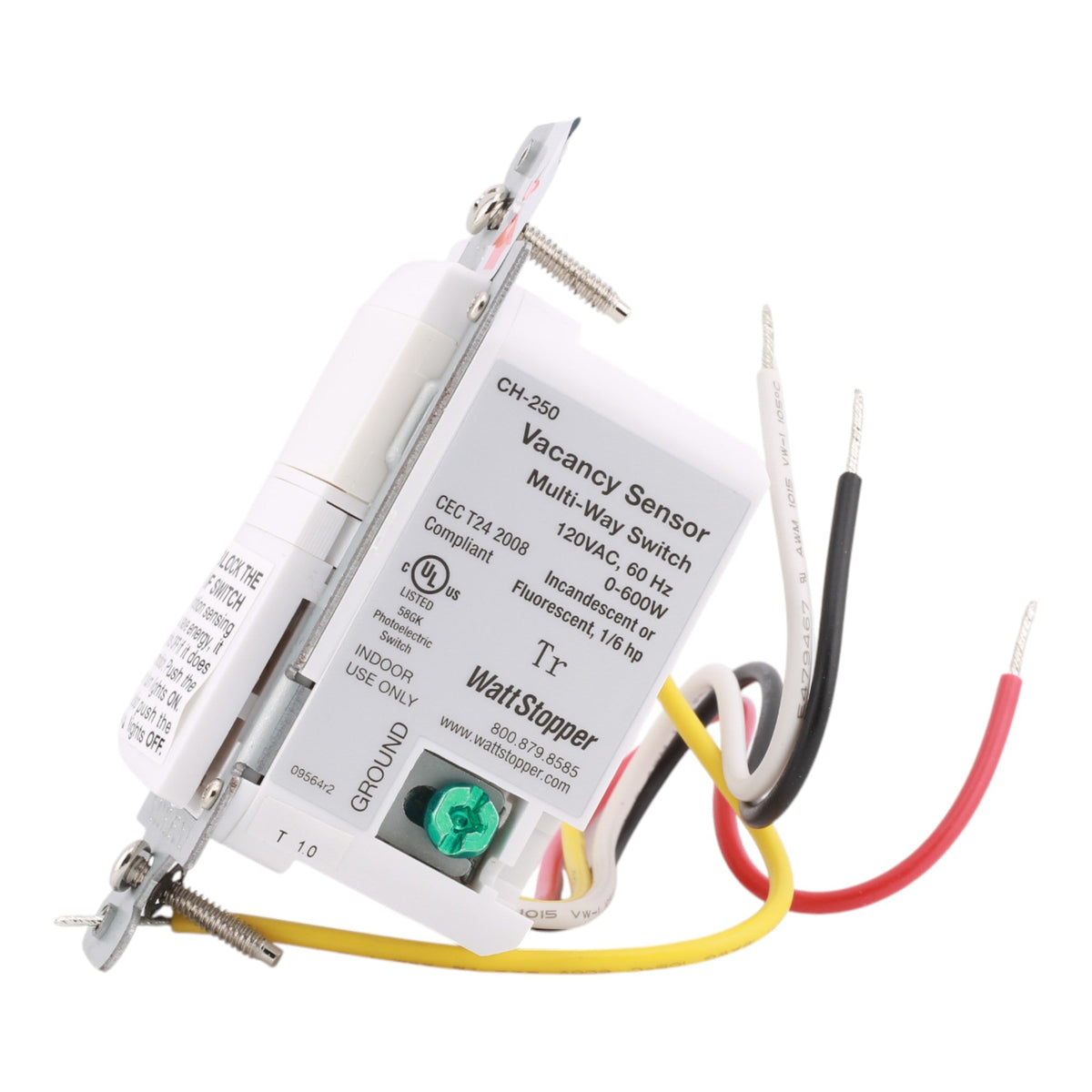 Wattstopper CH-250-W 600W PIR Vacancy Sensor White - Image 6