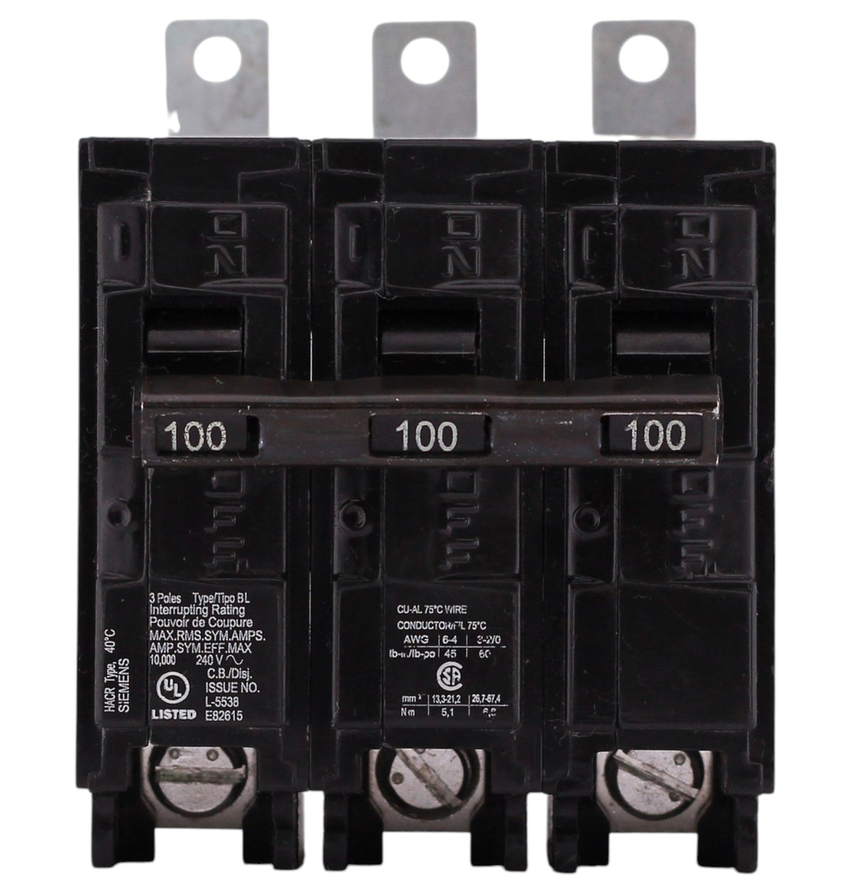 Siemens BL, B3100, 100A, 3P, 240V, Thermal Magnetic, Bolt-On, Circuit Breaker - Image 2