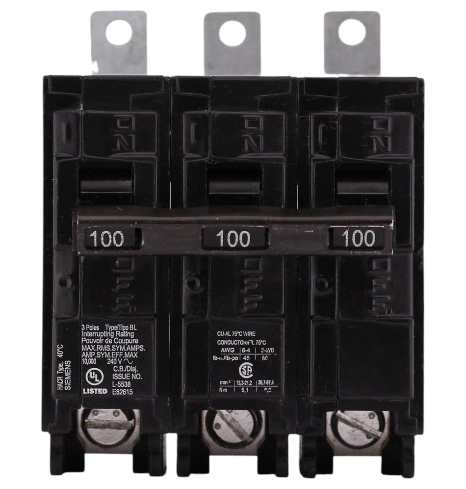Siemens BL, B3100, 100A, 3P, 240V, Thermal Magnetic, Bolt-On, Circuit Breaker - Image 2