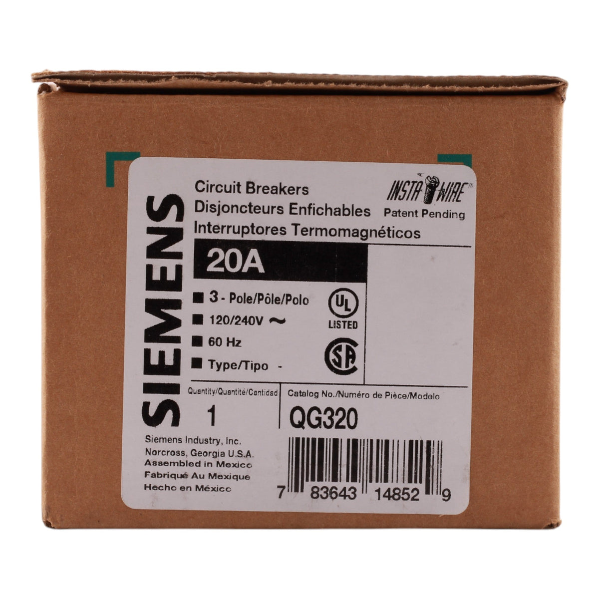 Siemens QG320 20A 3P 120/240V Switching Neutral Circuit Breaker - Image 2