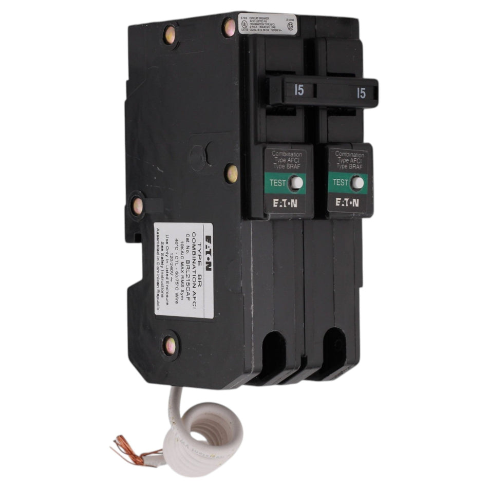 Eaton BR, BRL215CAF, 15A, 2P, 120/240V, AFCI, Pigtail Neutral, Circuit Breaker