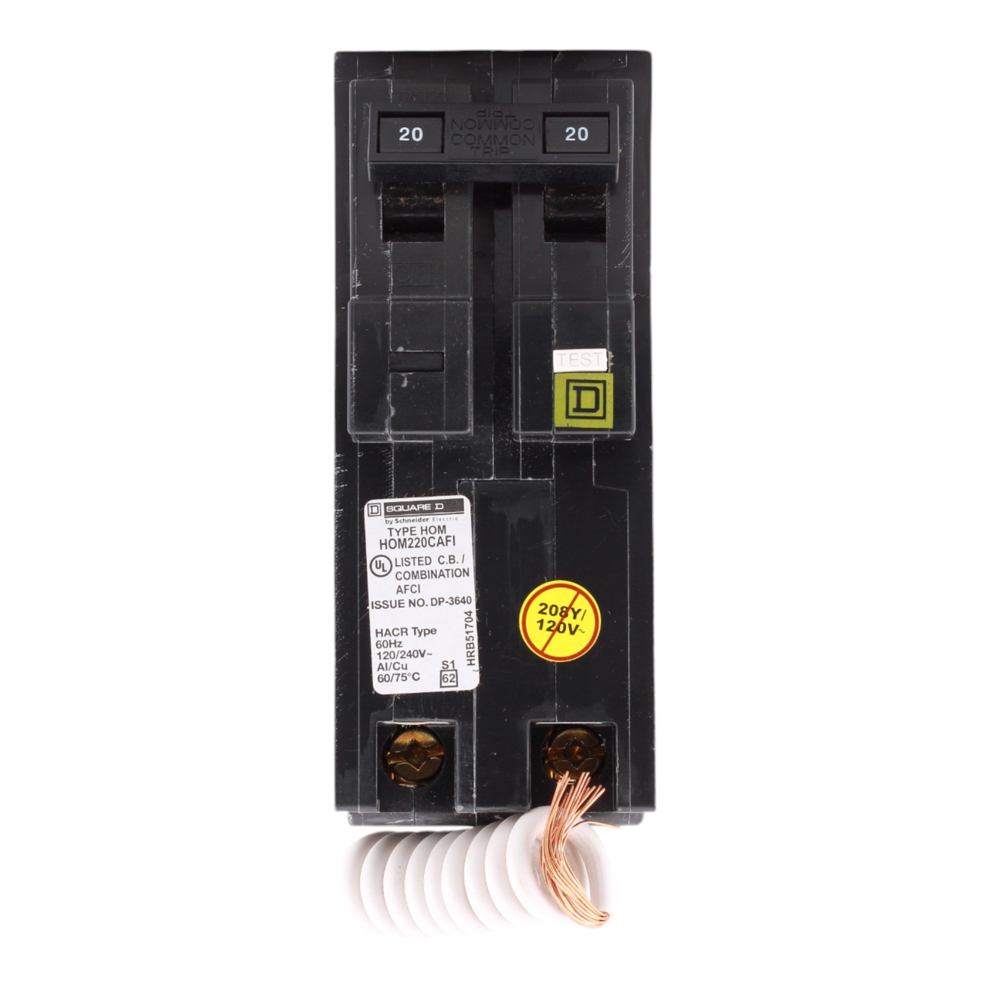 Square D HOM220CAFI 20 Amp Double Pole 120V Pigtail-Neutral AFCI Arc Fault Circuit Breaker UL - Image 2