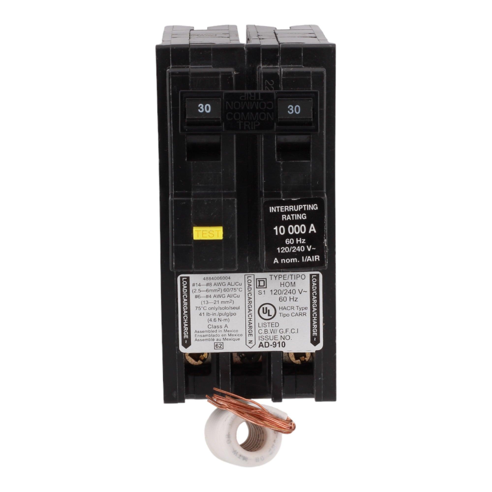 Square D Homeline HOM230GFI 30A 2P 120/240V GFCI Pigtail Neutral Circuit Breaker - Image 2