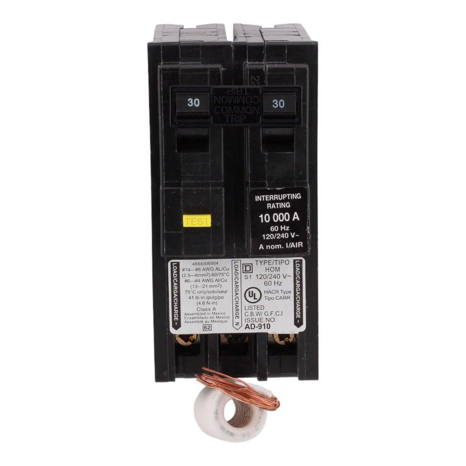 Square D Homeline HOM230GFI 30A 2P 120/240V GFCI Pigtail Neutral Circuit Breaker - Image 2