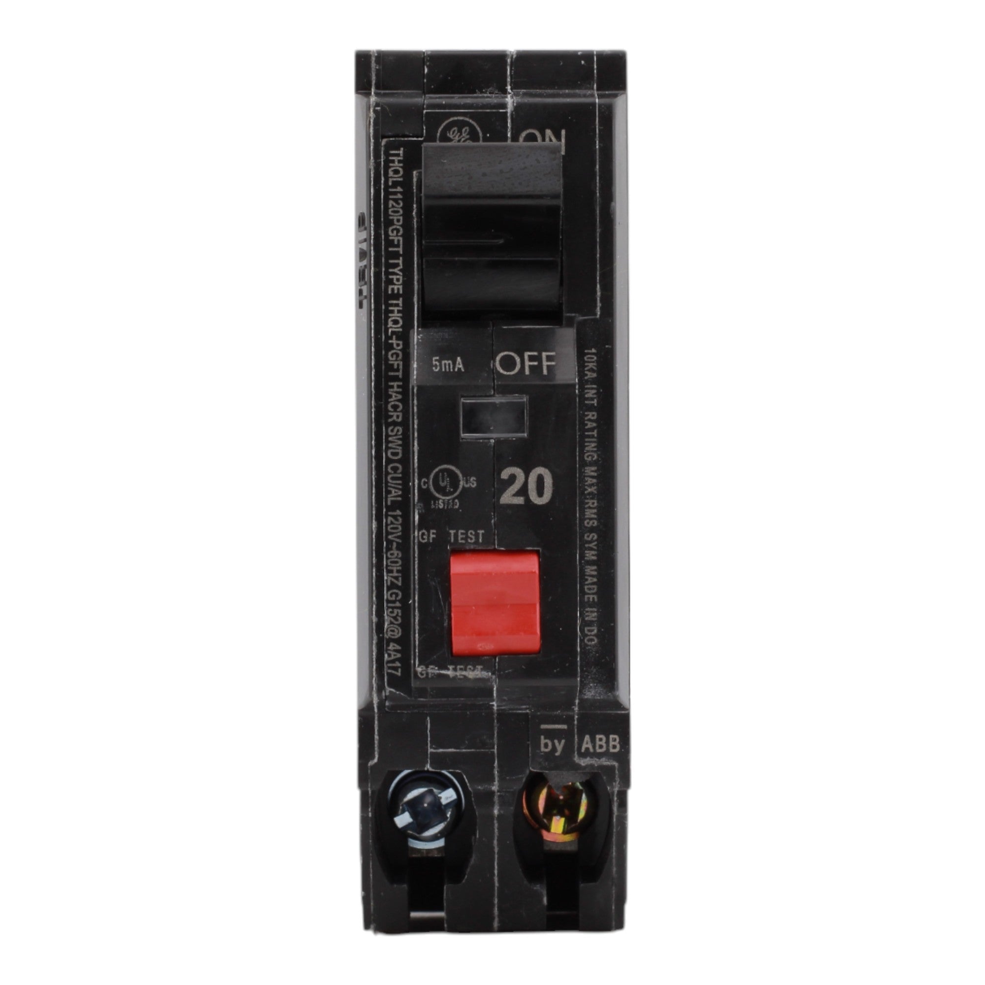 GE THQL1120PGFT, 20 Amps, Single Pole, 120 Volts, Ground Fault Circuit Breaker, GFCI, 10kA, Plug-In Mount, Plug-On Neutral, for GE Panels - Image 2