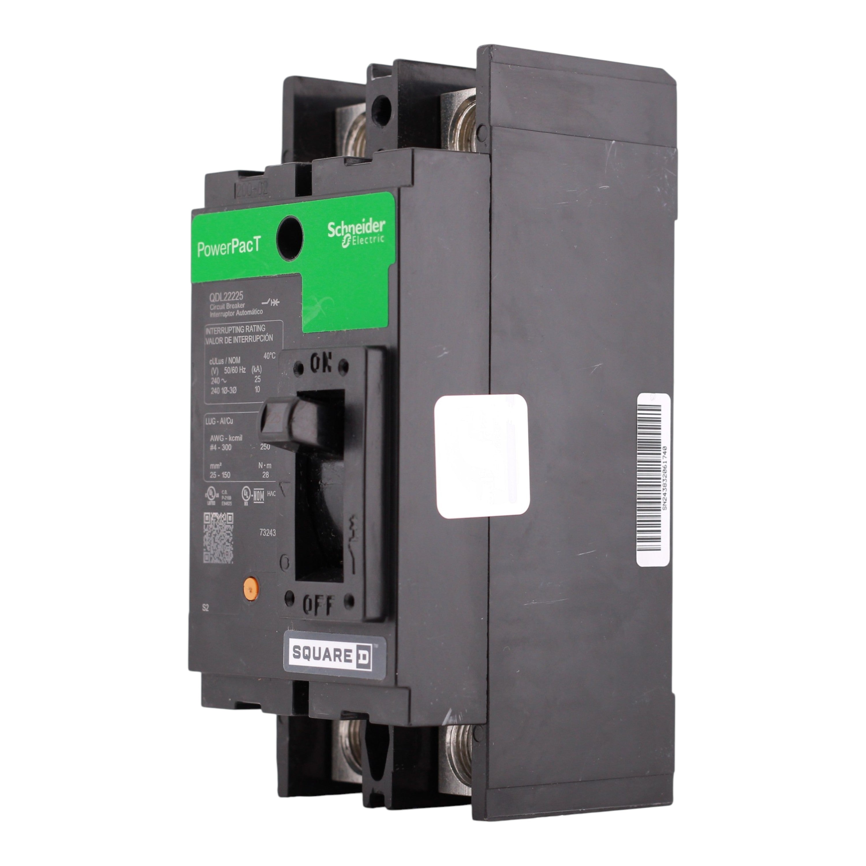 Square D PowerPacT Q, QDL22225, 225A, 2P, 240V, 25kA, Lug, MCCB - Image 2