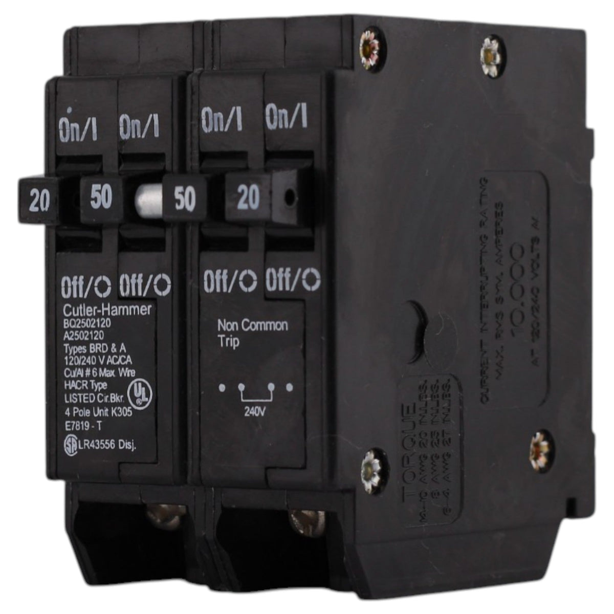 Eaton BR, BQ2502120, 20A/50A, 4P, 120/240V, Circuit Breaker - Image 3