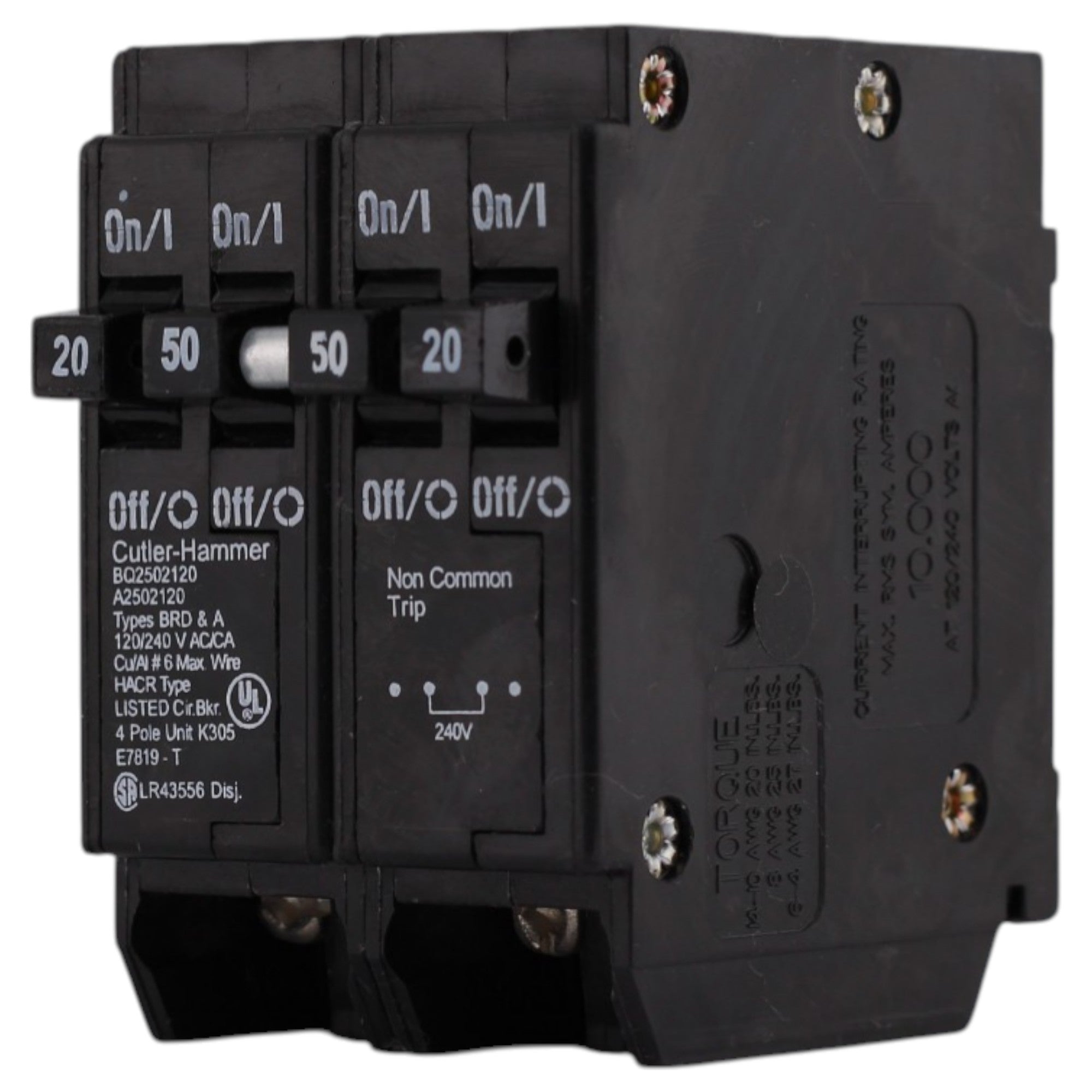 Eaton BR, BQ2502120, 20A/50A, 4P, 120/240V, Circuit Breaker - Image 3