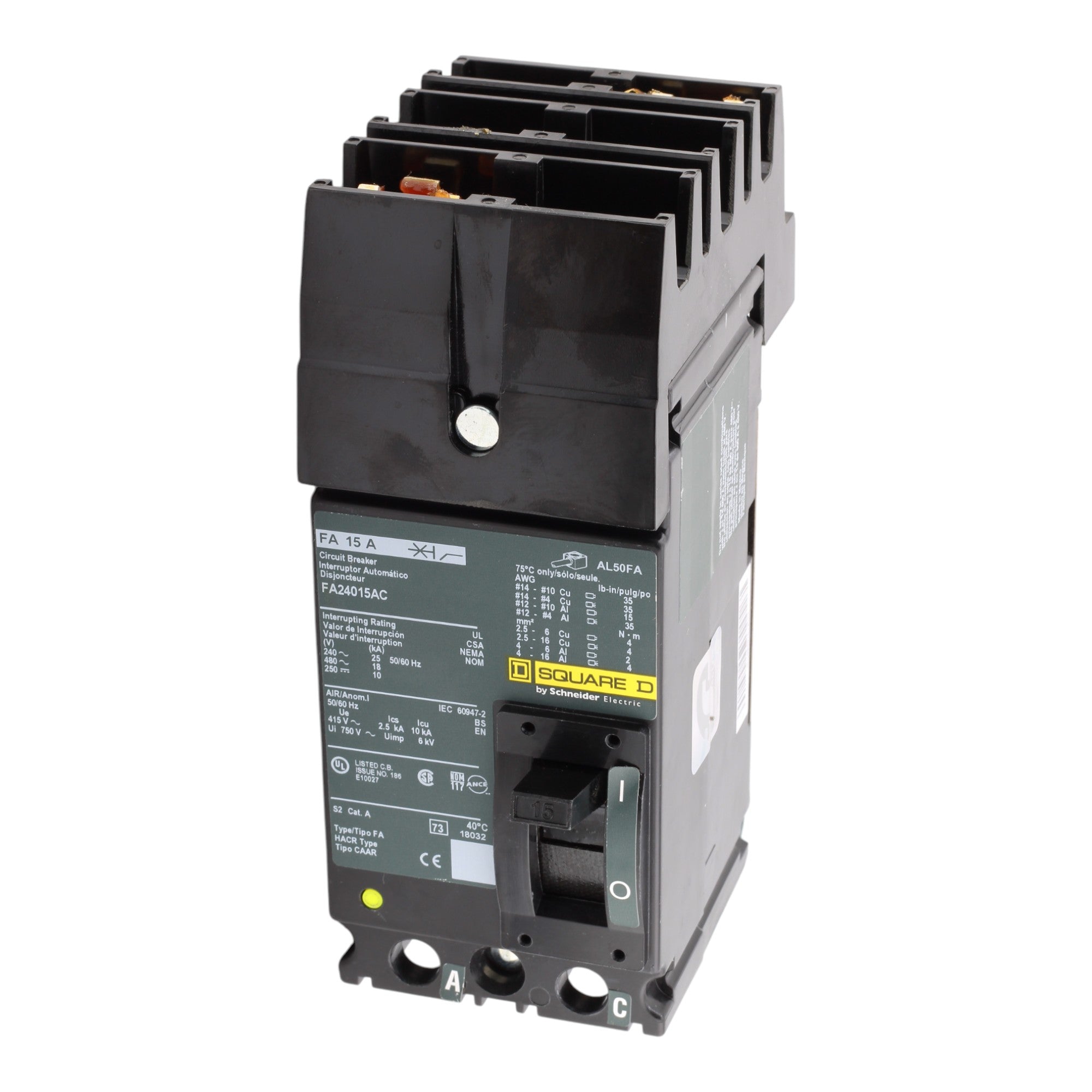 Square D FA24015AC 15A 2P 480V Thermal-Magnetic I-Line Circuit Breaker - Image 5