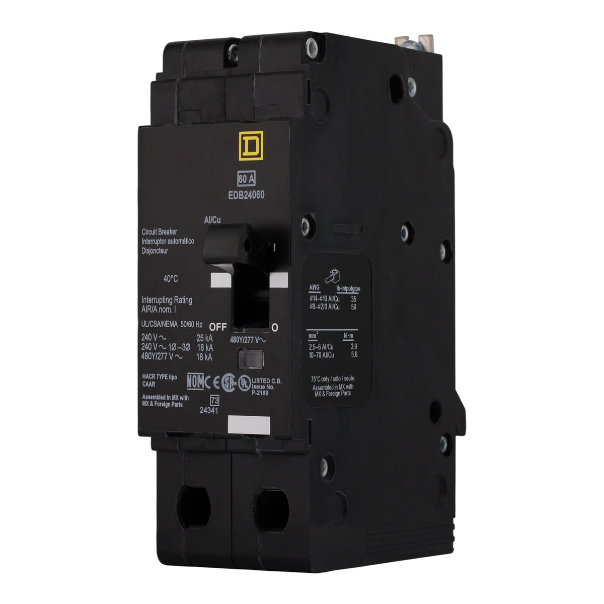 Square D E-Frame EDB24060 60A 2P 480Y/277V Thermal-Magnetic Bolt-On Circuit Breaker - Image 2