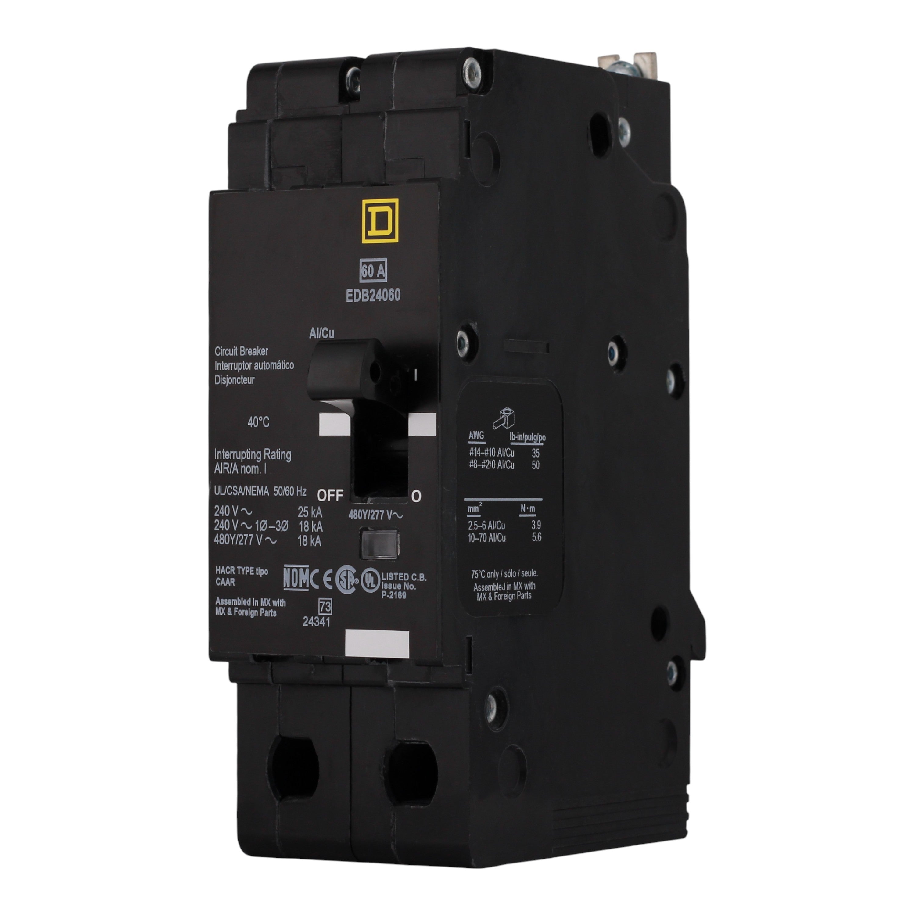 Square D E-Frame EDB24060 60A 2P 480Y/277V Thermal-Magnetic Bolt-On Circuit Breaker - Image 2