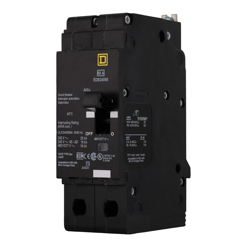 Square D E-Frame EDB24060 60A 2P 480Y/277V Thermal-Magnetic Bolt-On Circuit Breaker - Image 2
