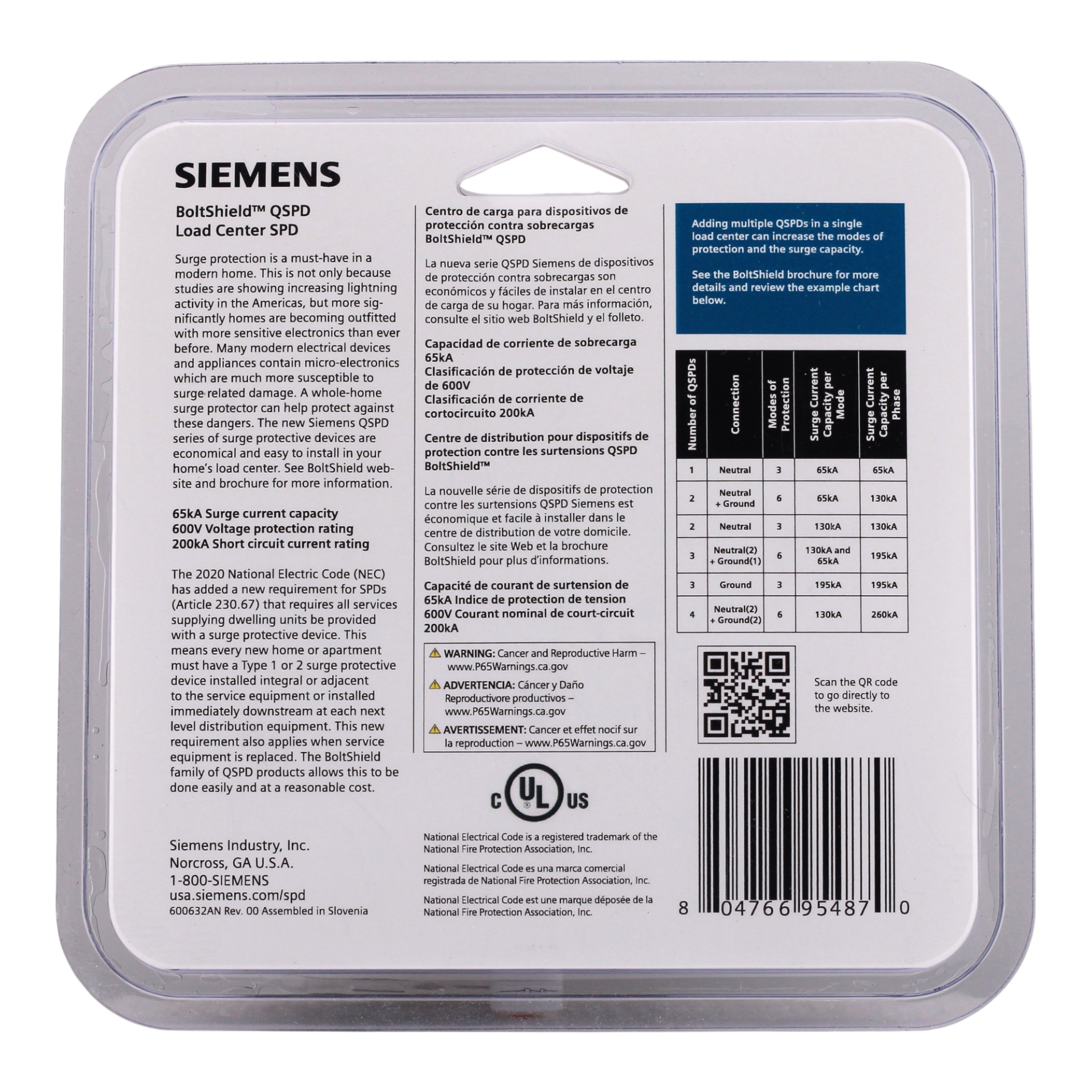 Siemens BoltShield QSPD2A065P 65kA 2P 120/240V Surge Protective Device - Image 3