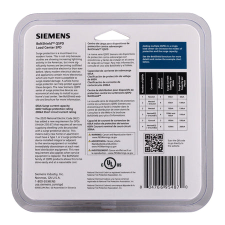 Siemens BoltShield QSPD2A065P 65kA 2P 120/240V Surge Protective Device - Image 3