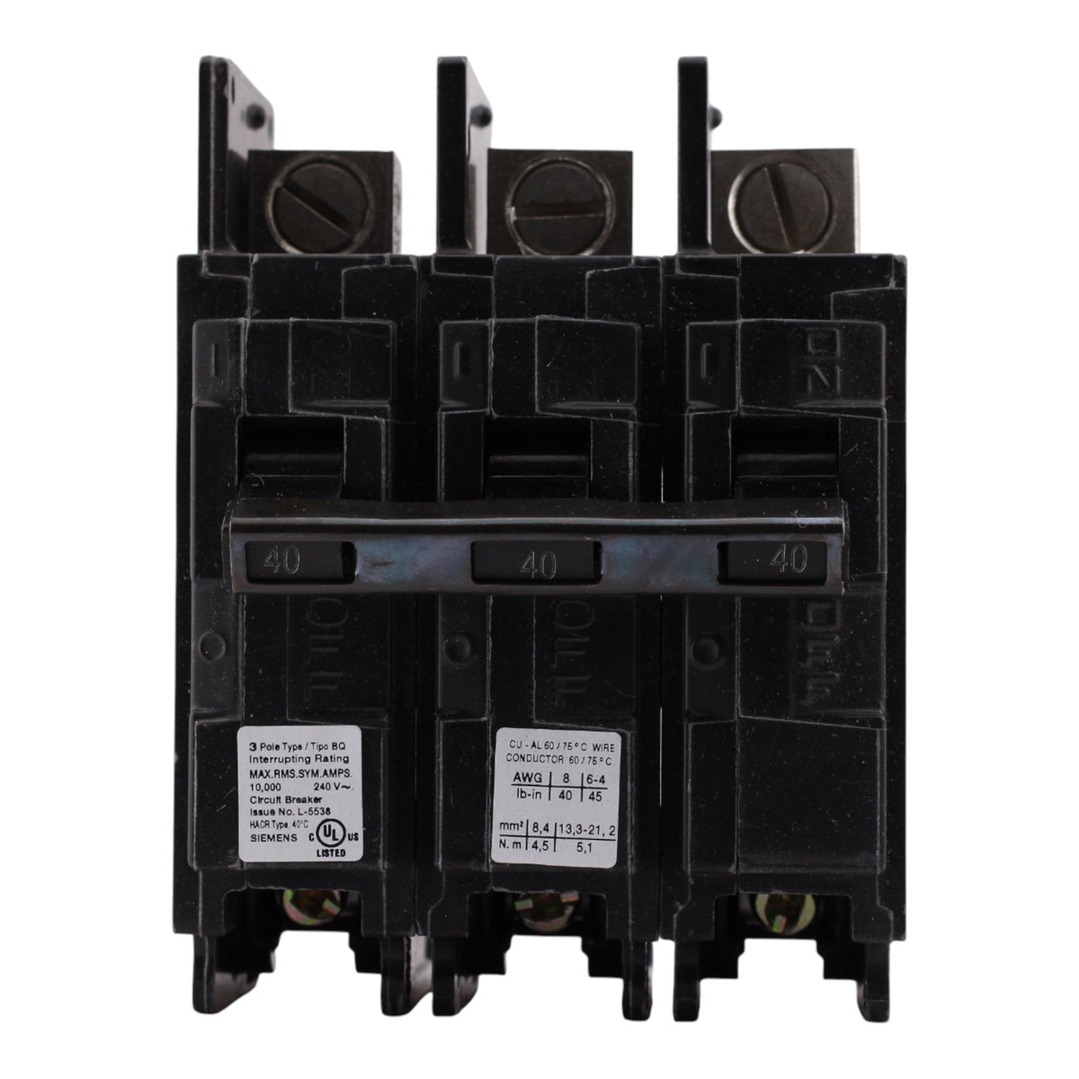 Siemens BQ3B040L, 40A, 3P, 240V, Lug-In/Lug-Out, Circuit Breaker - Image 2