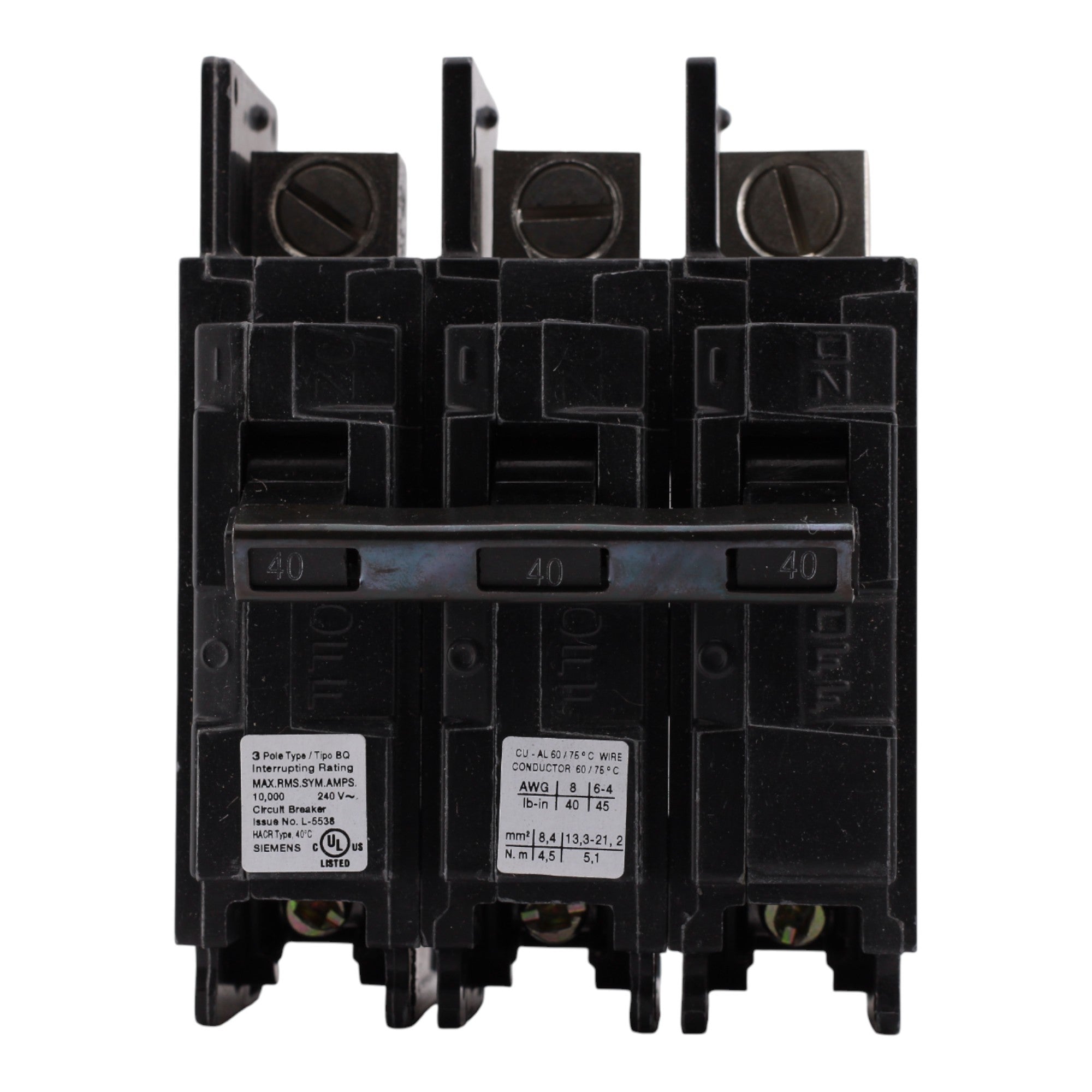 Siemens BQ3B040L, 40A, 3P, 240V, Lug-In/Lug-Out, Circuit Breaker - Image 2
