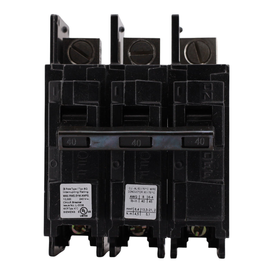 Siemens BQ3B040L, 40A, 3P, 240V, Lug-In/Lug-Out, Circuit Breaker - Image 2