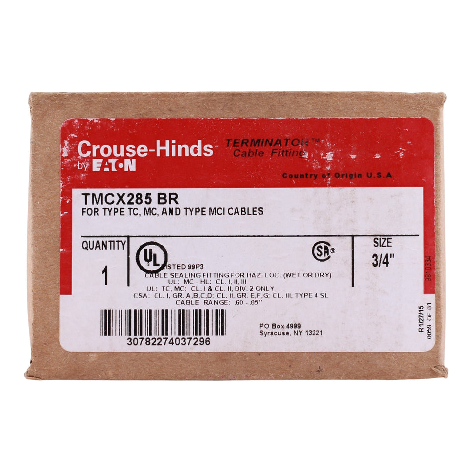 Eaton Crouse-Hinds TMCX, TMCX285 BR, 3/4" NPT, Brass, Explosionproof Armored Barrier Cable Gland - Image 2