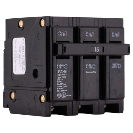 Eaton BR, BR315, 15A, 3P, 240V, Thermal Magnetic, Plug-On, Circuit Breaker