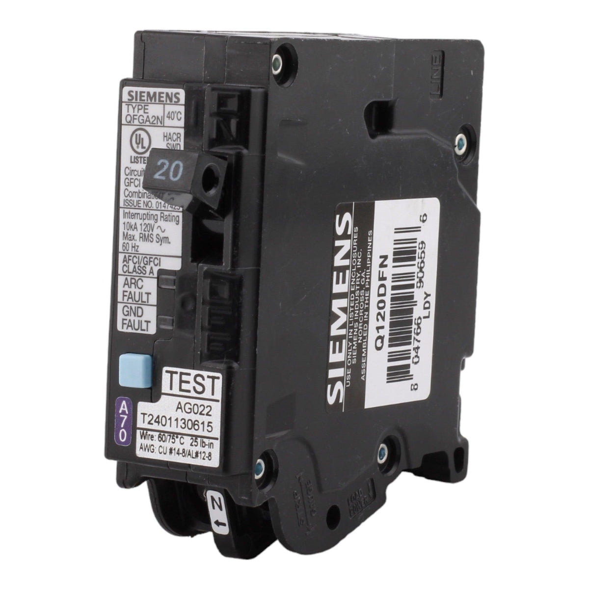Siemens Q120DFN 20A 1P 120V AFCI/GFCI Plug-On Neutral Circuit Breaker - Image 2