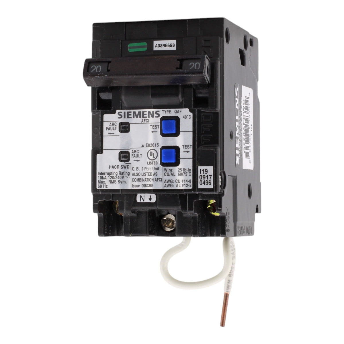 Siemens Q220AFCWG, 20A, 120V, 2-Pole, Combo AFCI Circuit Breaker, 10kA Interrupt Rating, WireGuide Plug-On - Image 3