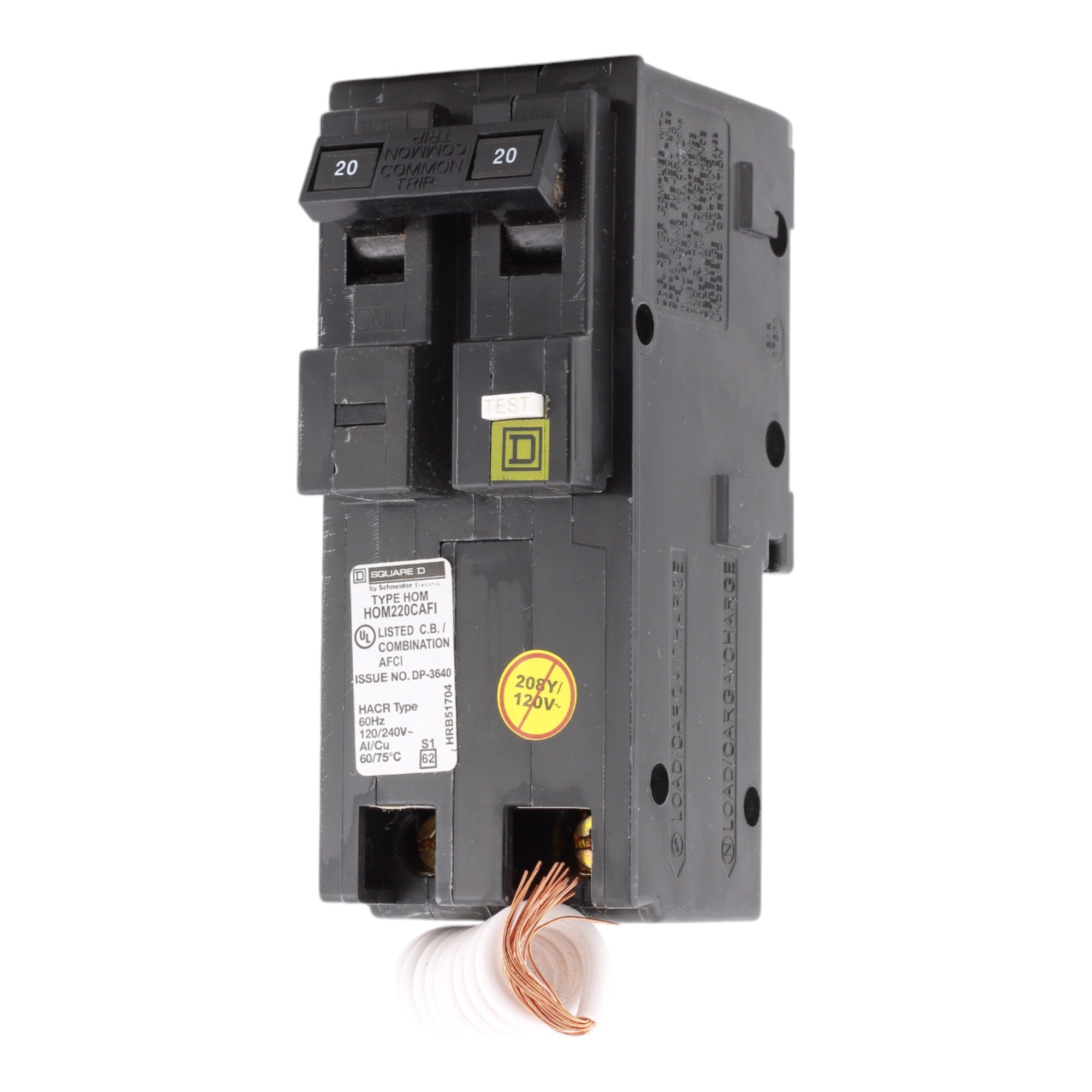 Square D HOM220CAFI 20 Amp Double Pole 120V Pigtail-Neutral AFCI Arc Fault Circuit Breaker UL - Image 3