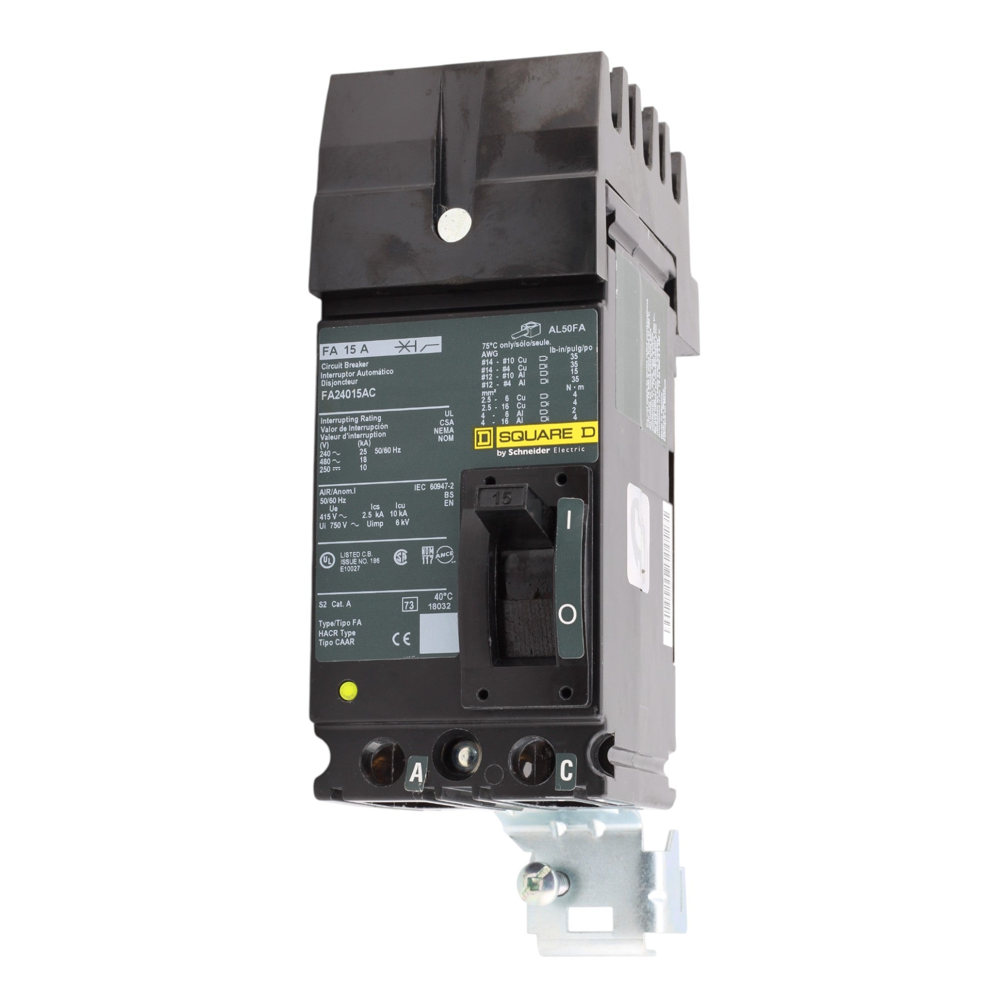 Square D FA24015AC 15A 2P 480V Thermal-Magnetic I-Line Circuit Breaker - Image 4