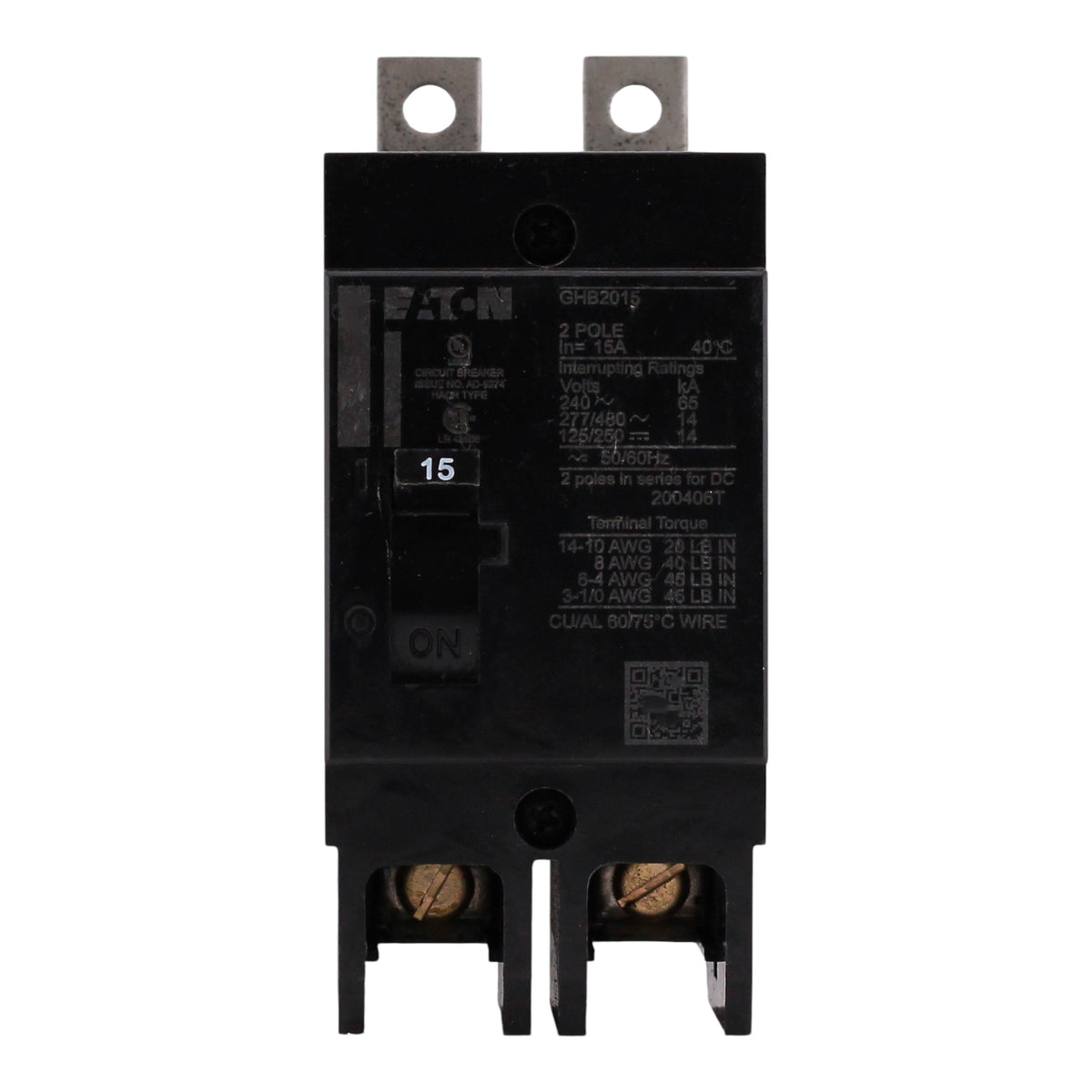 Eaton Series C, GHB2015, 15A, 2P, 480Y/277VAC, 14kA/65kA, Fixed Thermal/Magnetic, Molded Case Circuit Breaker - Image 6