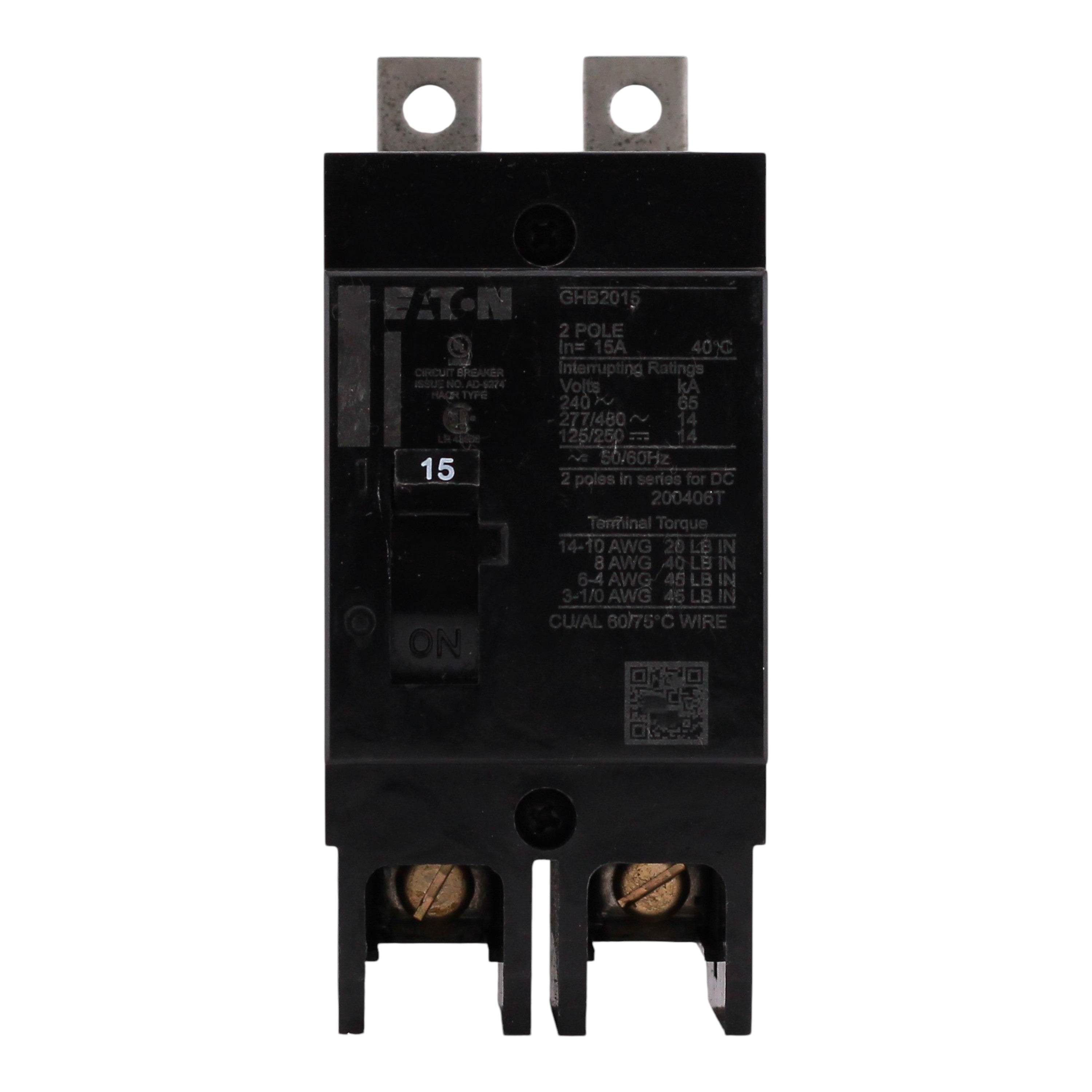 Eaton Series C, GHB2015, 15A, 2P, 480Y/277VAC, 14kA/65kA, Fixed Thermal/Magnetic, Molded Case Circuit Breaker - Image 6