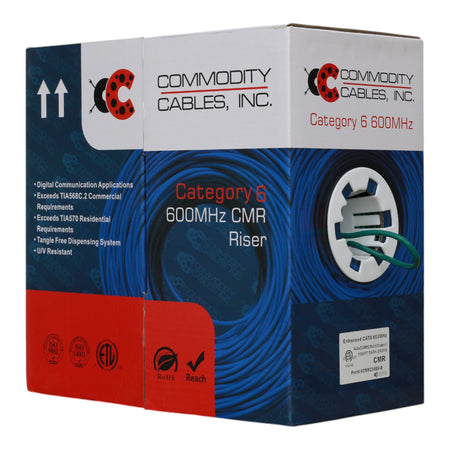 Commodity Cables CAT6 600MHz 23/4PR CMR 1000ft Mint Green Data Cable