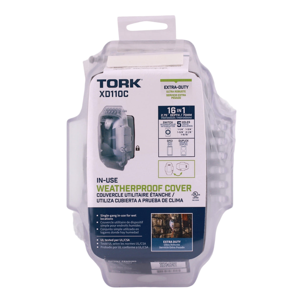 TORK Turtle, XD110C, 1-Gang, 2.75" Deep, Extra-Duty In-Use Weatherproof Outlet Cover, Clear - Image 3