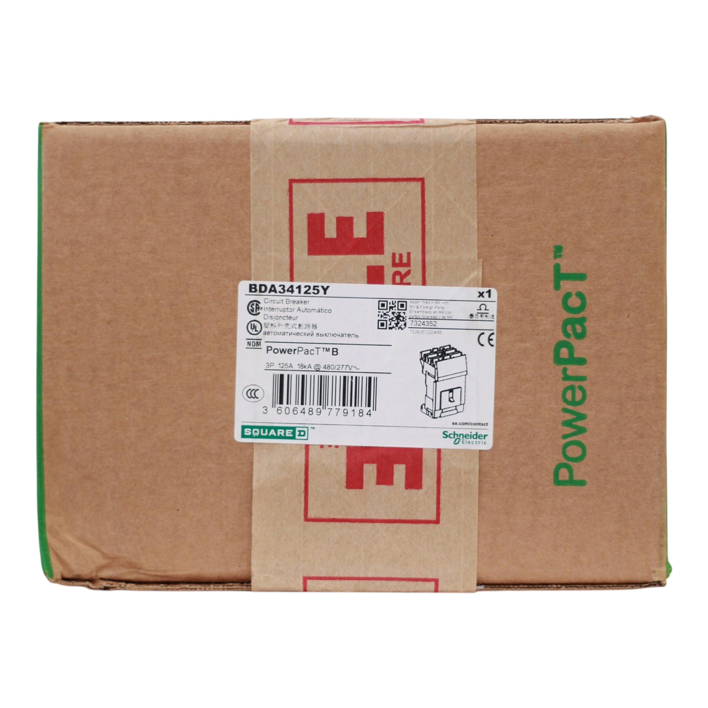 Square D PowerPacT B, BDA34125Y, 125A, 3P, 480Y/277V, I-Line, Thermal Magnetic, Circuit Breaker - Image 3