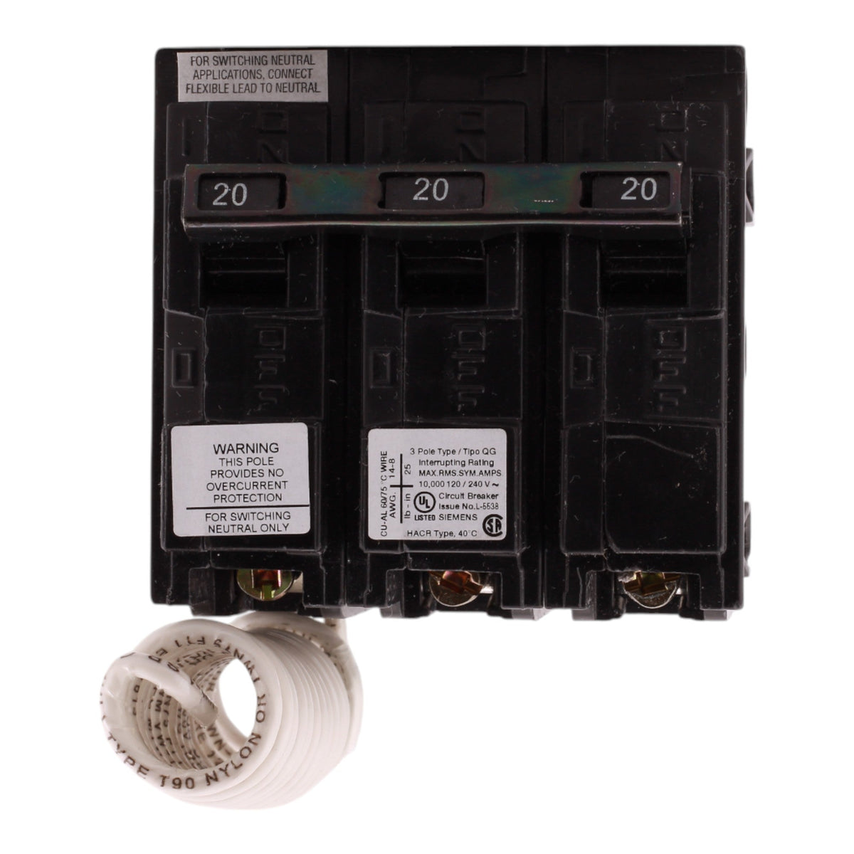 Siemens QG320 20A 3P 120/240V Switching Neutral Circuit Breaker - Image 4