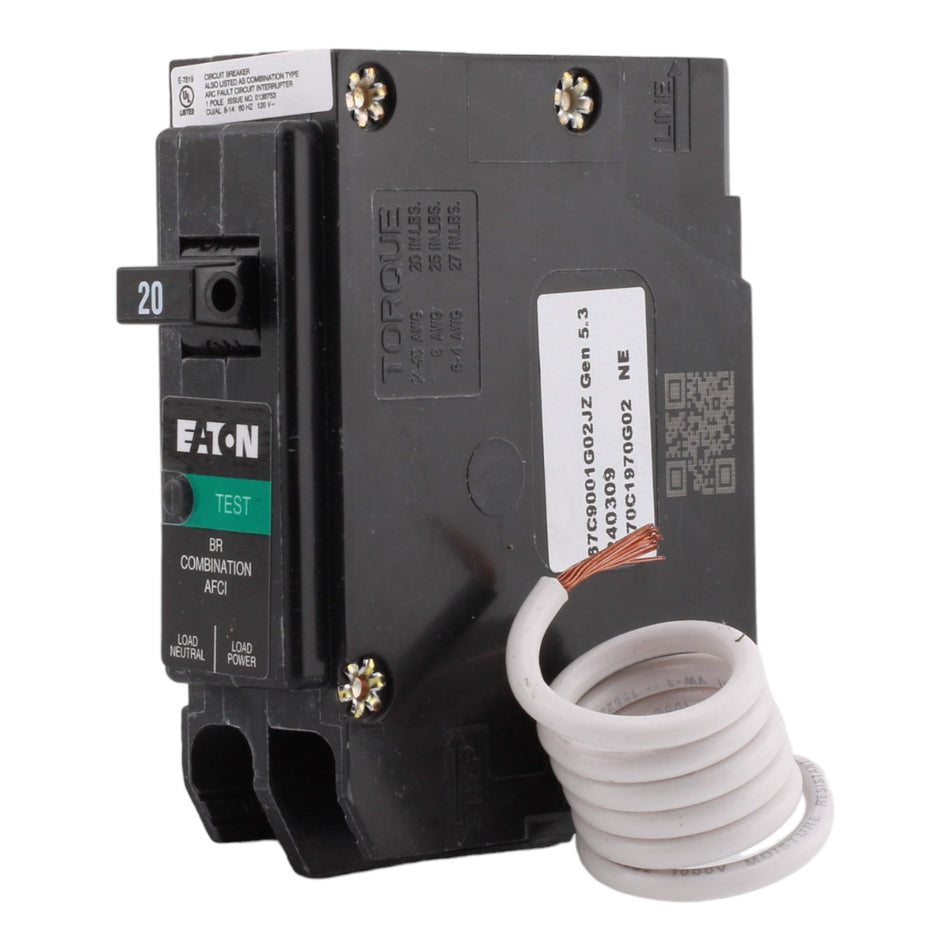 Eaton BRN120AFCS 20A 120V 1-pole AFCI Circuit Breaker Pigtail Neutral - Image 2