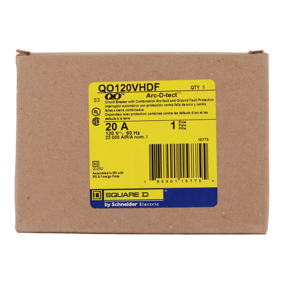 Square D QO QO120VHDF 20A 1P 120V AFCI/GFCI Pigtail Neutral Circuit Breaker 22kA - Image 3