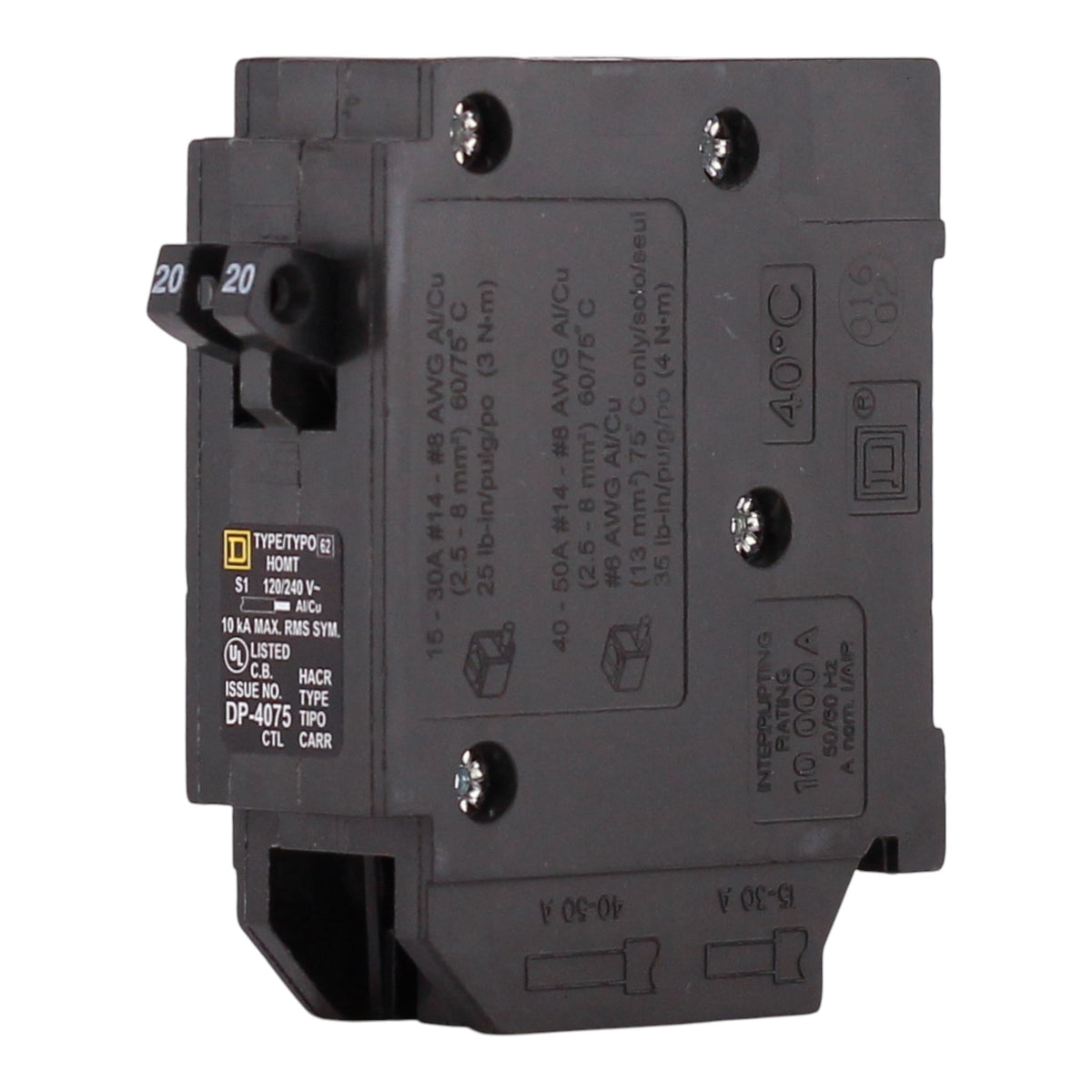 Square D HOMT2020 20 Amp Tandem 120V Standard Trip Circuit Breaker UL - Image 2