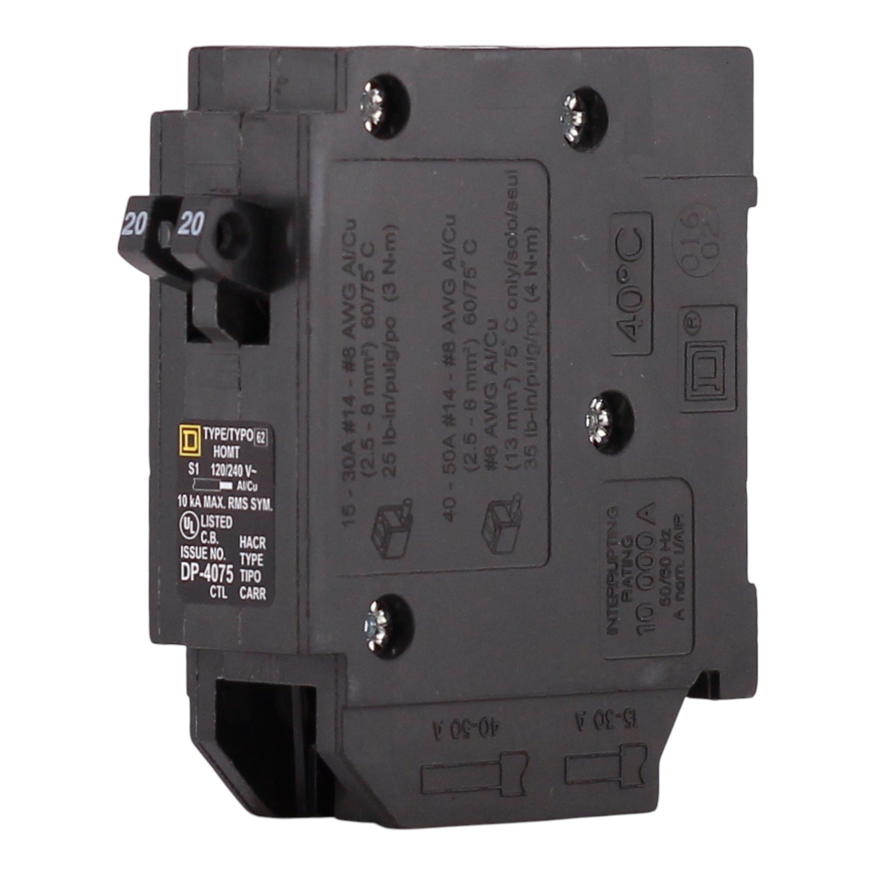 Square D HOMT2020 20 Amp Tandem 120V Standard Trip Circuit Breaker UL - Image 2