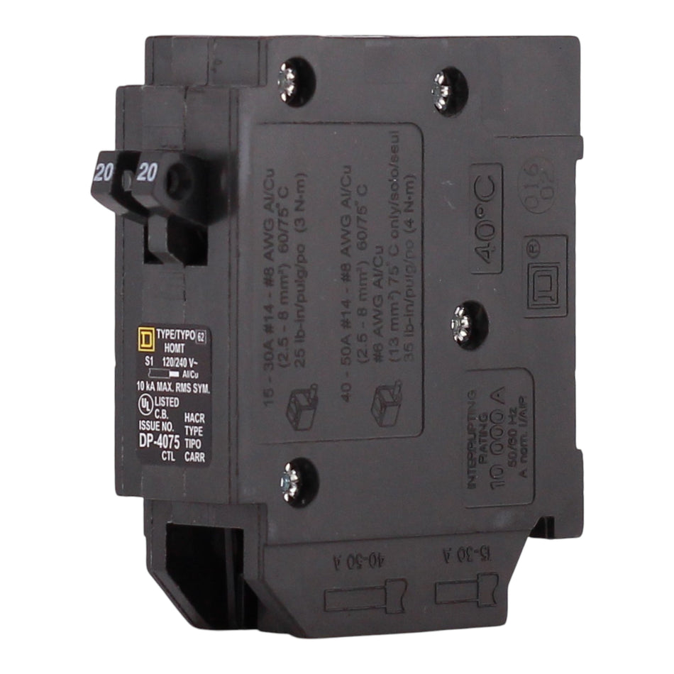 Square D HOMT2020 20 Amp Tandem 120V Standard Trip Circuit Breaker UL - Image 2