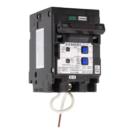 Siemens Q220AFCWG, 20A, 120V, 2-Pole, Combo AFCI Circuit Breaker, 10kA Interrupt Rating, WireGuide Plug-On