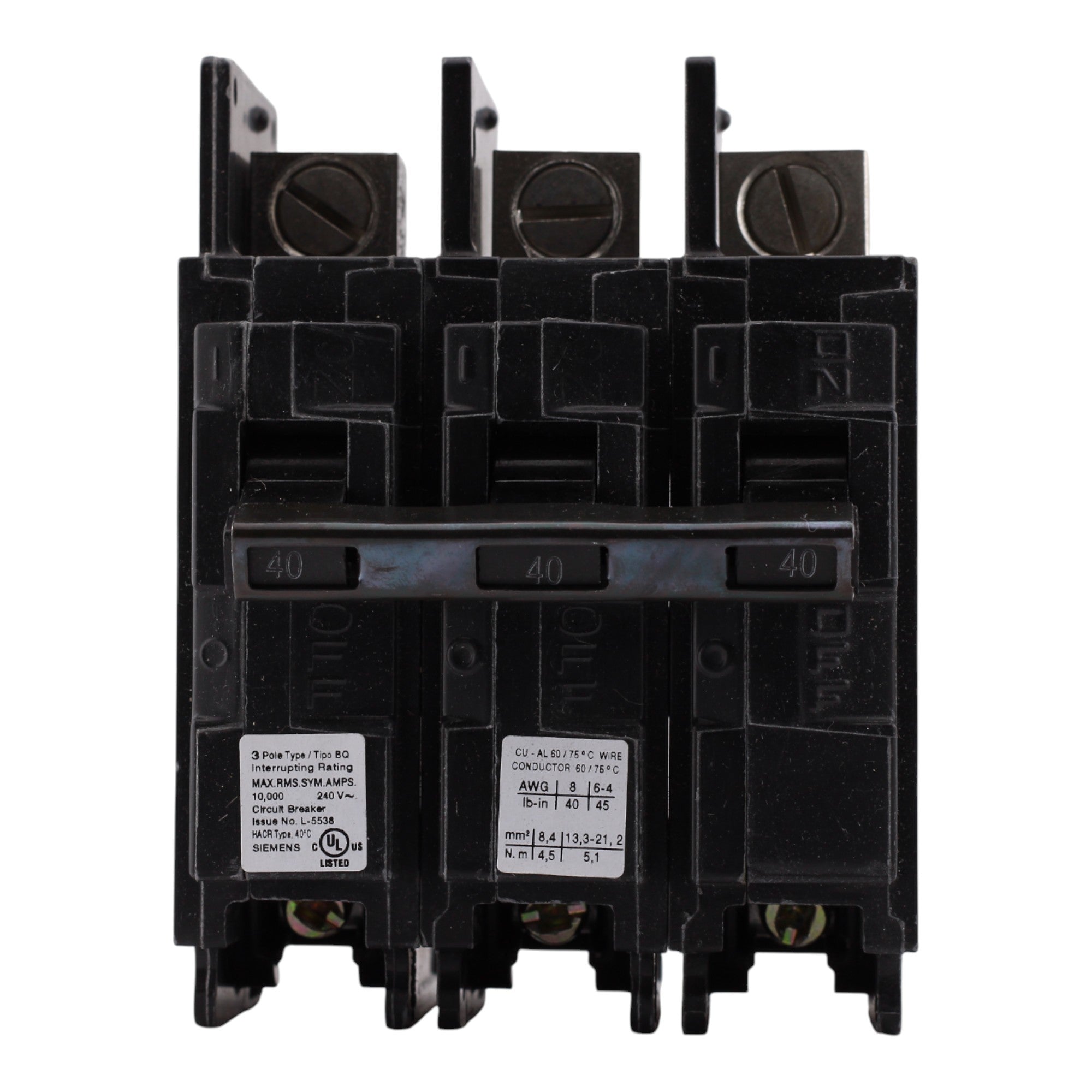 Siemens BQ3B040L, 40A, 3P, 240V, Lug-In/Lug-Out, Circuit Breaker - Image 9