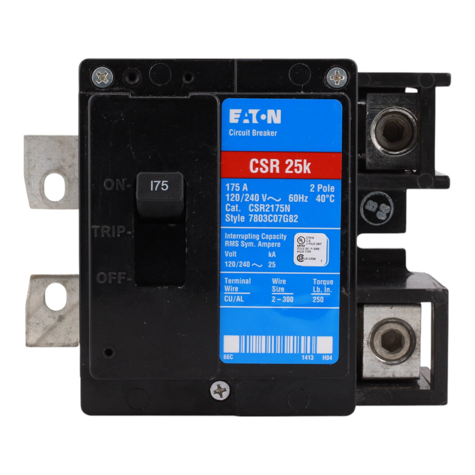 Eaton CSR2175N Main Circuit Breaker, 175A, 120/240V, 2-Pole, 25kAIC, CH Frame, #2-300 kcmil Wire Size - Image 2