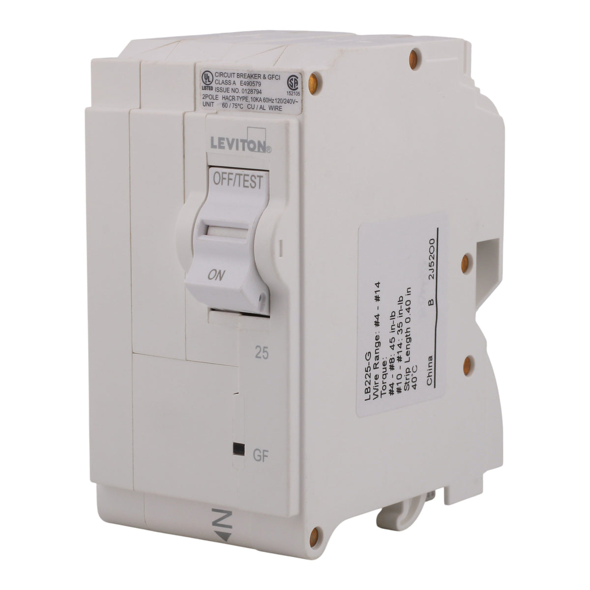 Leviton LB225-G 25A 2P 120/240V GFCI Plug-On Neutral Circuit Breaker - Image 2
