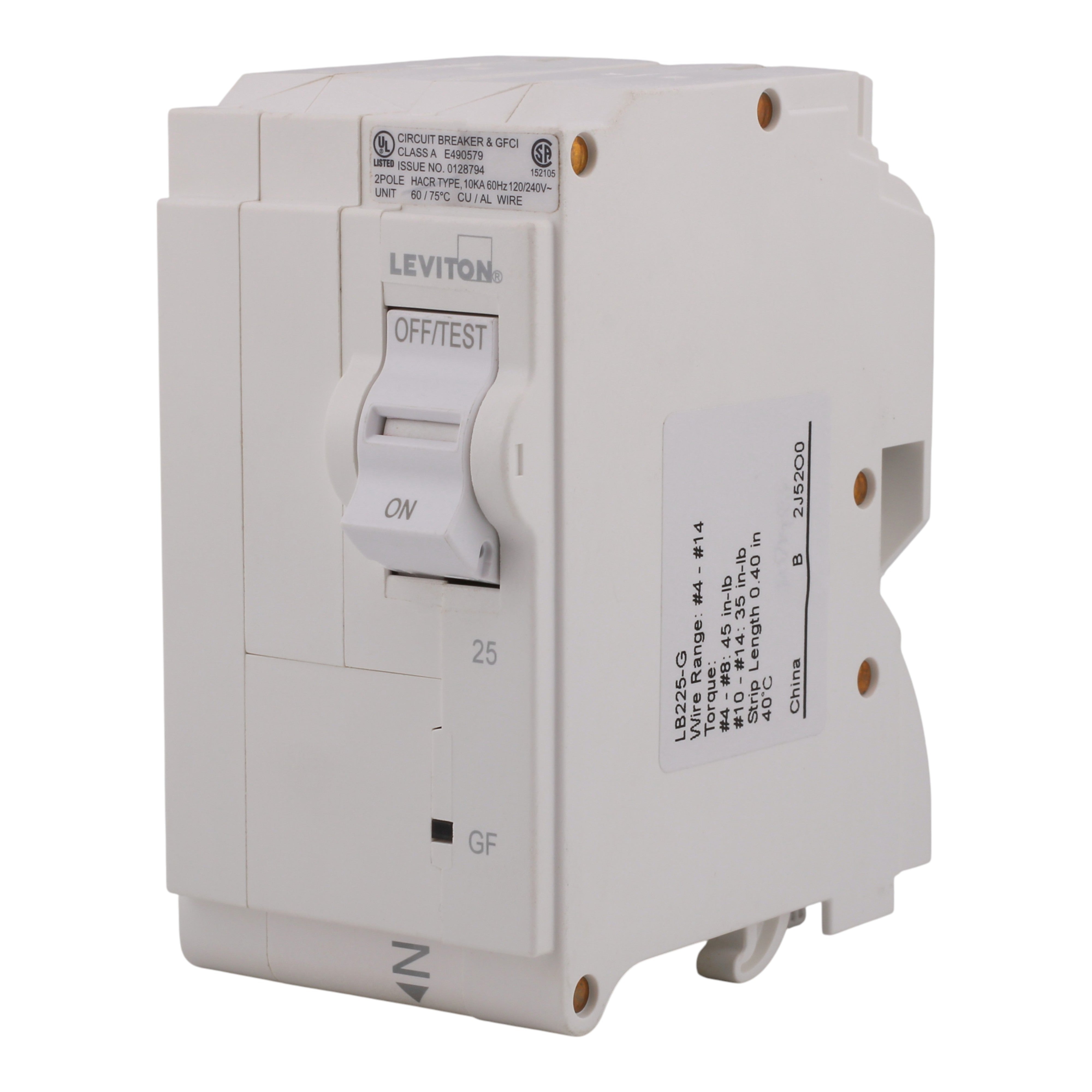 Leviton LB225-G 25A 2P 120/240V GFCI Plug-On Neutral Circuit Breaker - Image 2