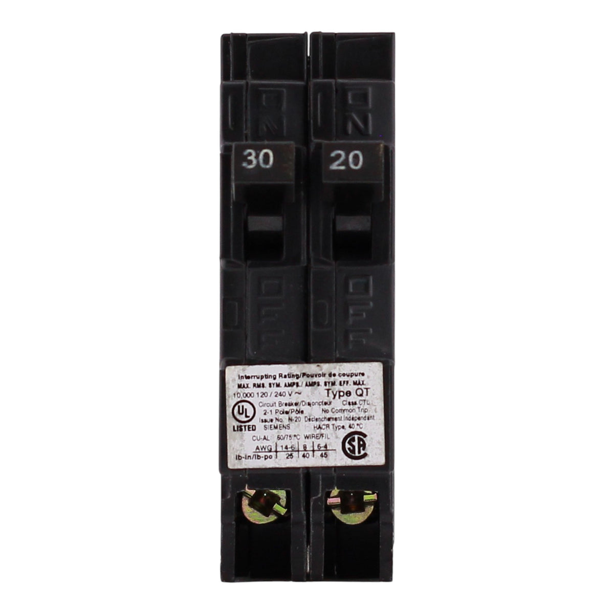 Siemens QT, Q3020, 30/20A, 1P, 120V, Duplex, Tandem, Circuit Breaker - Image 3