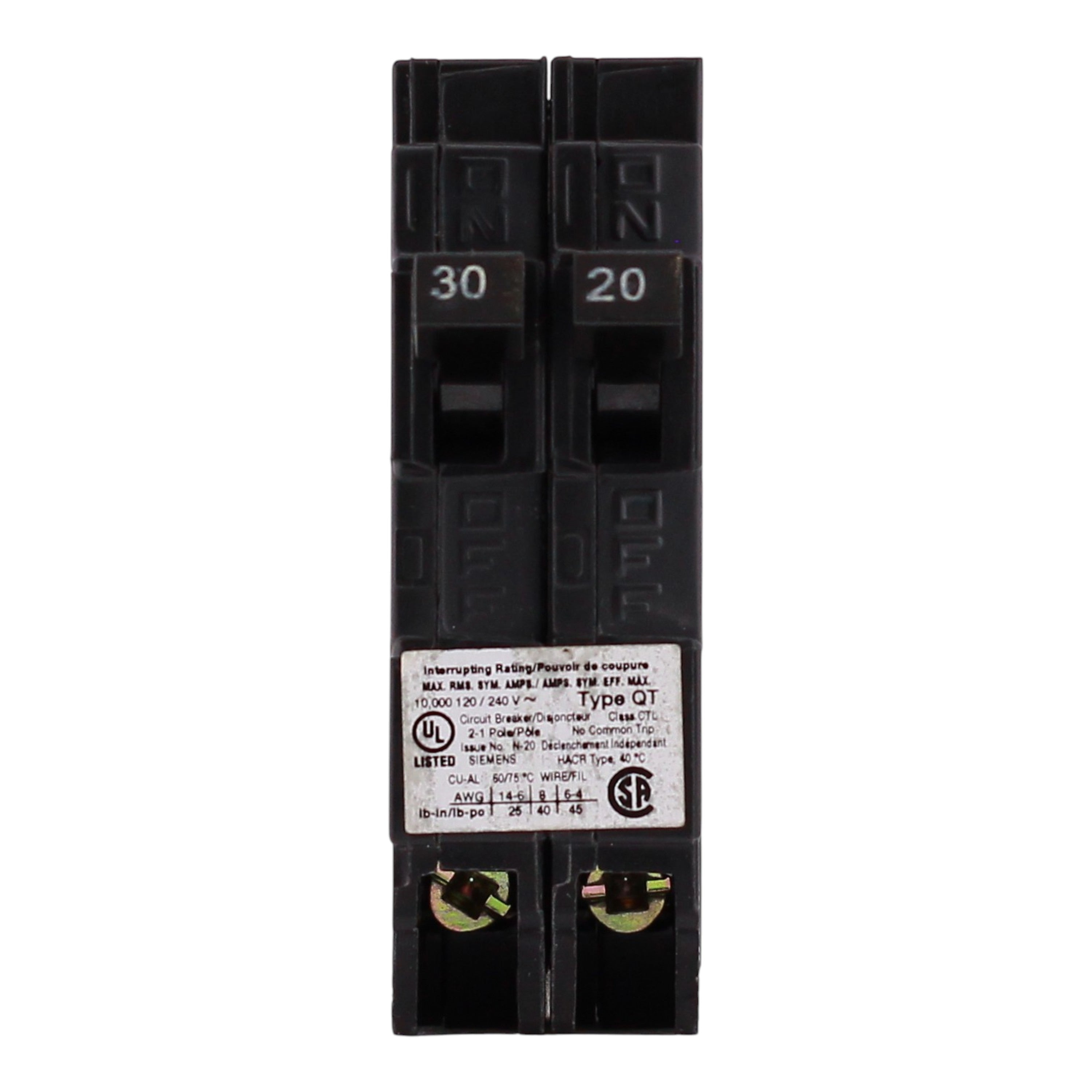Siemens QT, Q3020, 30/20A, 1P, 120V, Duplex, Tandem, Circuit Breaker - Image 3