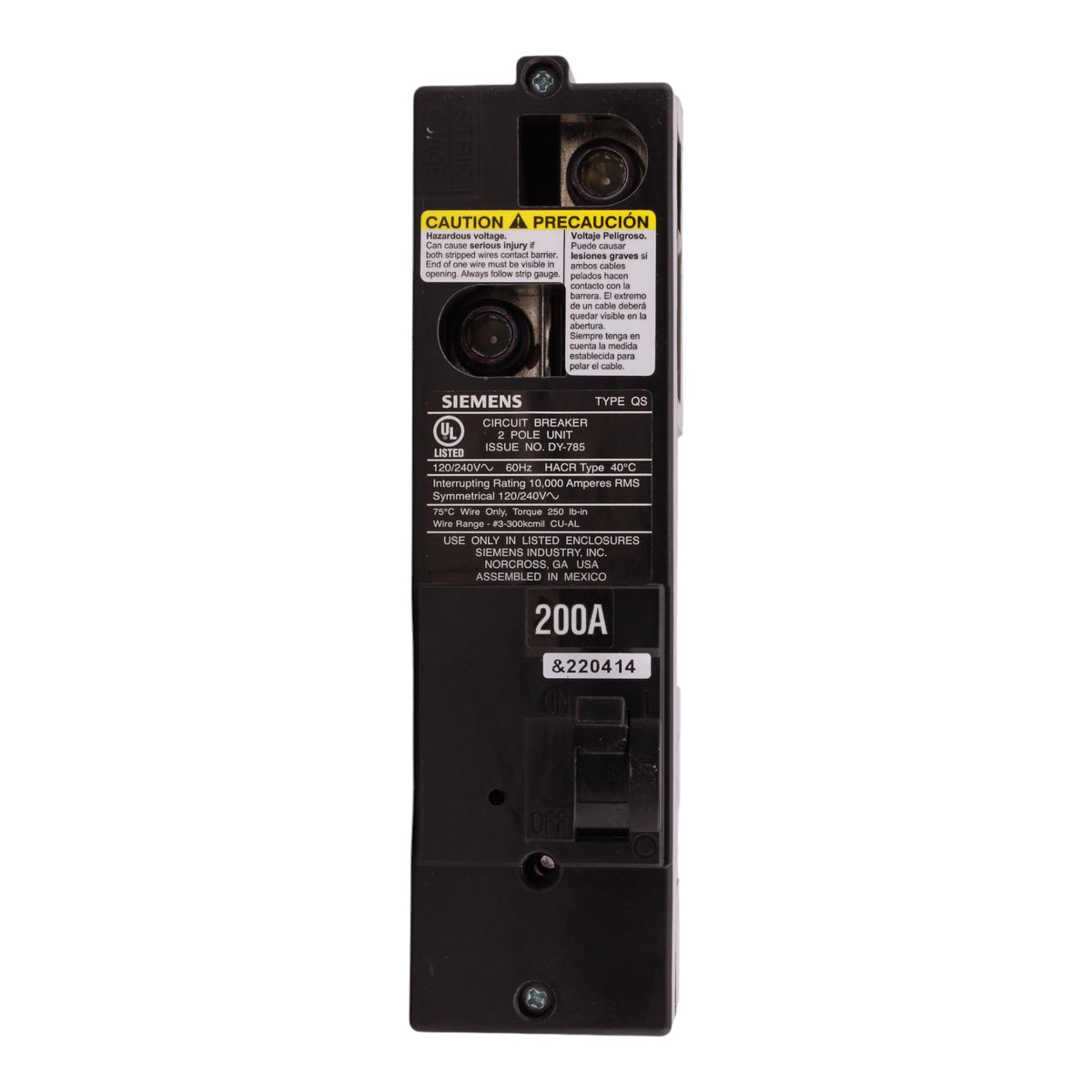 Siemens QS2200 200A 2P 120/240V Main Circuit Breaker - Image 4