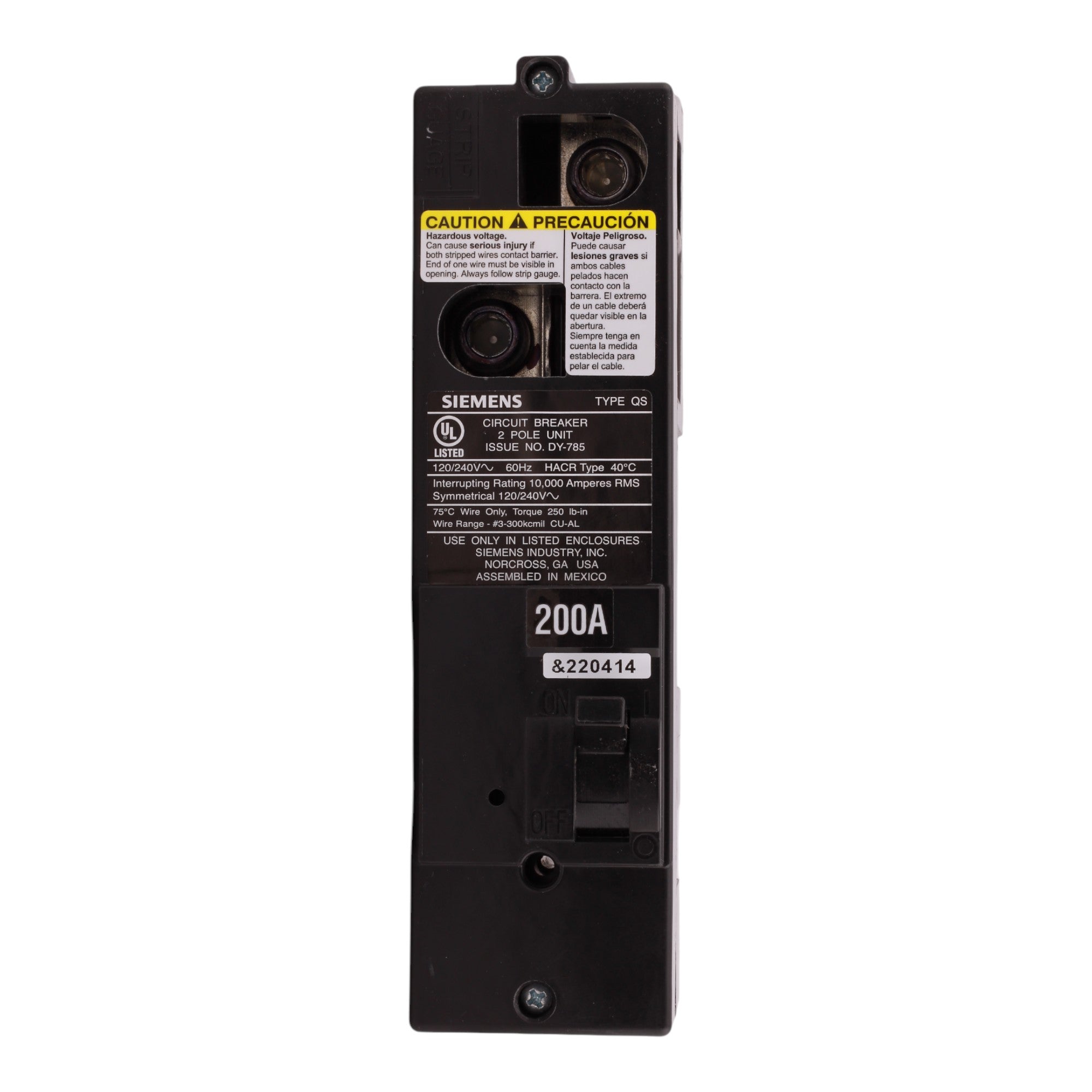 Siemens QS2200 200A 2P 120/240V Main Circuit Breaker - Image 4