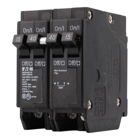 Eaton BRD2402115 / DNPL154015, 15A/15A/40A, 120/240V, Quad Circuit Breaker, 2 1-Pole, 1 2-Pole, Plug-In, for Eaton, Bryant, Westinghouse Panels - Image 3